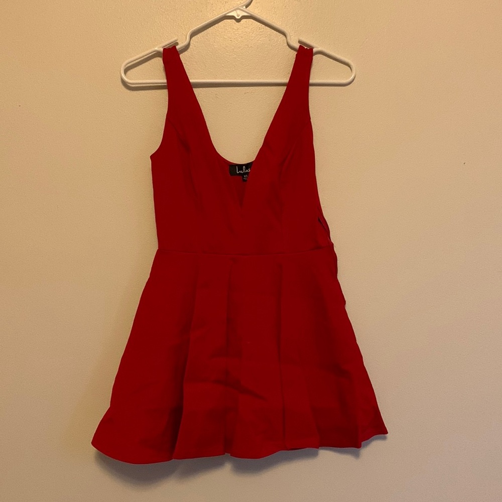 Lulus red skater mini dress with v neck